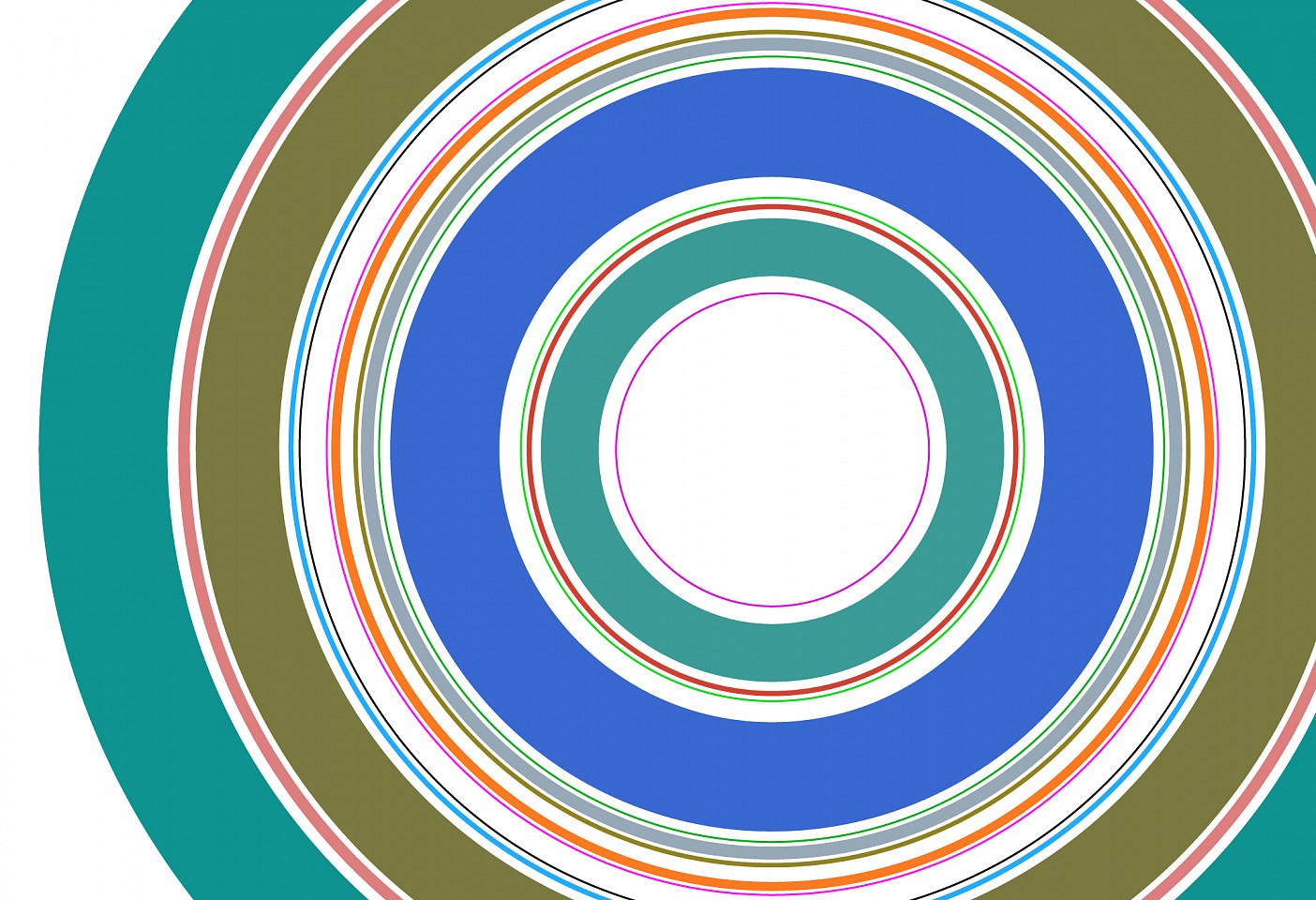 Dane Albert, Circles #43 Day, 2023
Acrylic on canvas (Concept) © 2024 Dane Albert, 48 x 72 in. (121.9 x 182.9 cm)
Series of colored lines and shapes in multiple configurations
DA.2023-043-day