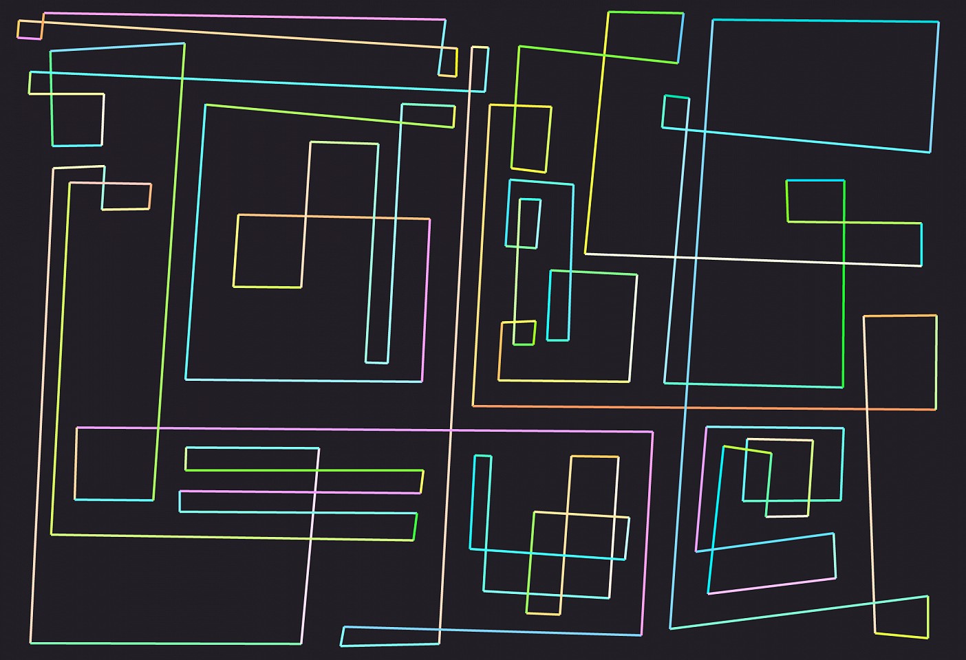 Dane Albert, Color Sticks #27 Night Lines, 2023
Acrylic on canvas (Concept) © 2024 Dane Albert, 48 x 72 in. (121.9 x 182.9 cm)
Series of colored lines and shapes in multiple configurations
DA.2023.sticks-027-night-lines