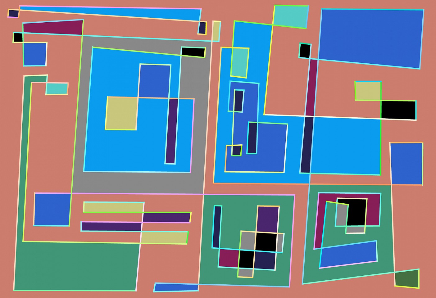 Dane Albert, Color Sticks #27 Dusk, 2023
Acrylic on canvas (Concept), 48 x 72 in. (121.9 x 182.9 cm)
Series of colored lines and shapes in multiple configurations
DA.2023.sticks-027-dusk