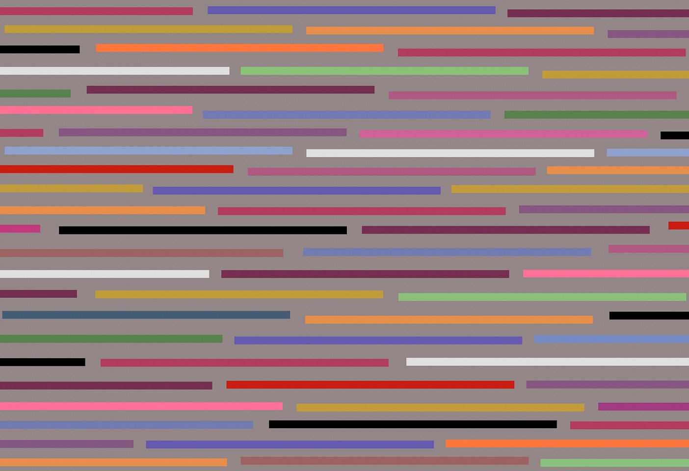 Dane Albert, Color Bars #23 Dusk, 2024
Acrylic on canvas (Concept) © 2024 Dane Albert, 48 x 72 in. (121.9 x 182.9 cm)
Series of colored lines and shapes in multiple configurations
DA.2024.bars-023-dusk