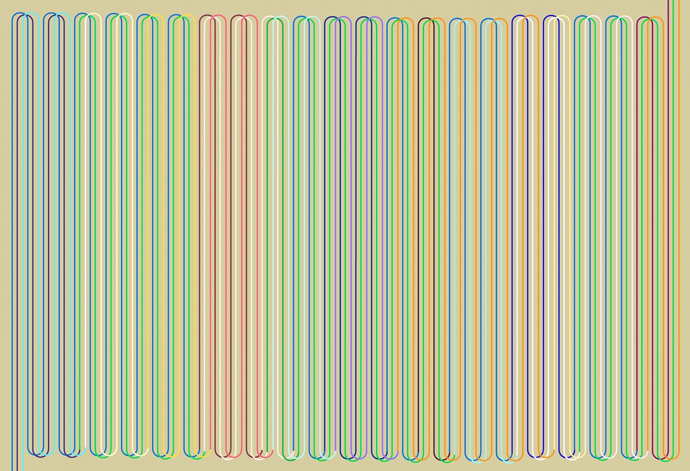 Dane Albert, Shapes #32 Dusk, 2024
Acrylic on canvas (Concept) © 2024 Dane Albert, 48 x 72 in. (121.9 x 182.9 cm)
Series of colored lines and shapes in multiple configurations
DA.2024.shapes-032-dusk