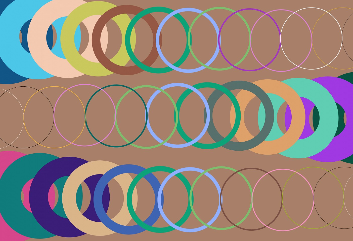 Dane Albert, Circles #56, 2024
Acrylic on canvas (Concept) © 2024 Dane Albert, 48 x 72 in. (121.9 x 182.9 cm)
Series of colored lines and shapes in multiple configurations
DA.2024-056