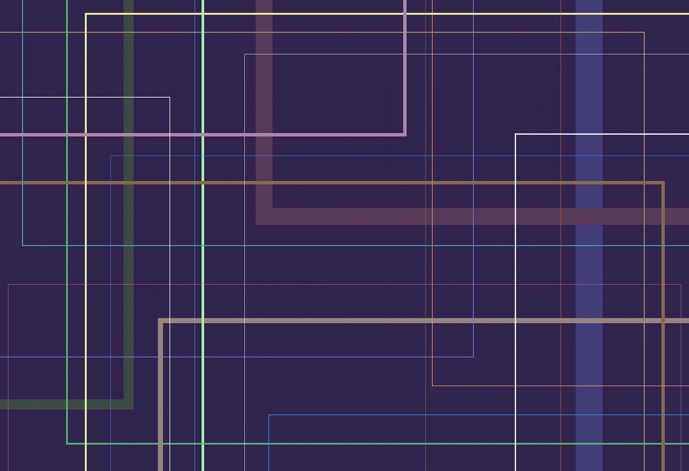 Dane Albert, Color Blocks #64 Night Lines, 2024
Acrylic on canvas (Concept) © 2024 Dane Albert, 48 x 72 in. (121.9 x 182.9 cm)
Series of colored blocks in multiple configurations
DA.cb-2024-064-night-lines