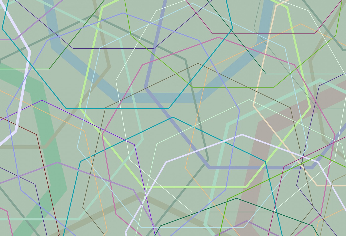Dane Albert, Polygons #49 Dusk Lines, 2025
Enamel on aluminum (Concept), 48 x 72 in. (121.9 x 182.9 cm)
Series of colored lines and shapes in multiple configurations
DA.2025.polygon-049-dusk-lines